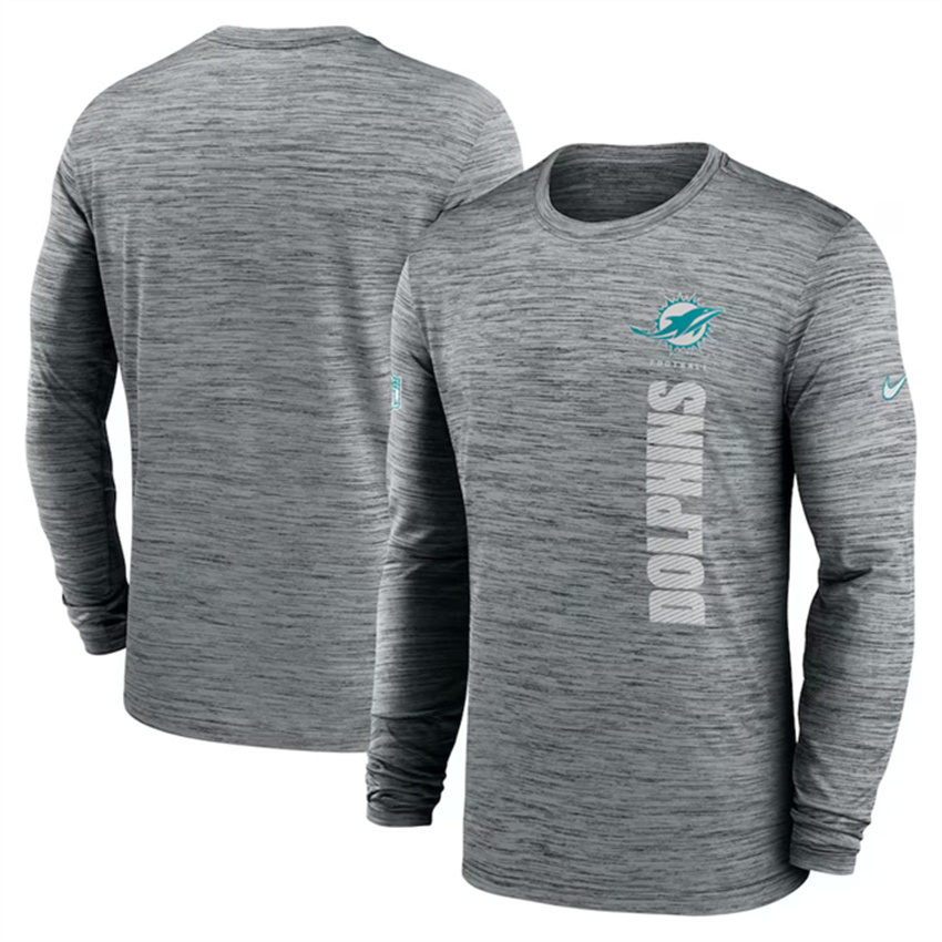 Men's Grey Miami Dolphins 2024 Sideline Team Velocity Performance Long Sleeve T-Shirt